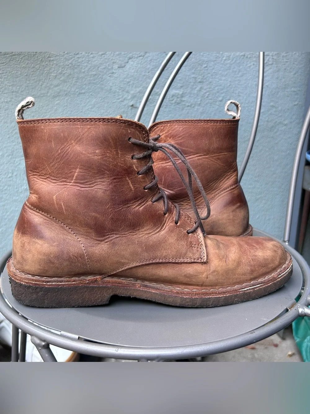 Men’s Distressed Genuine Leather Lace Up Boots EU 42 Brown Heritage Workwear
